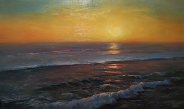 SOLD 2020, Auringonlasku merellä, Maisemamaalaus