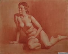 600&euro; 2023 Istuva alaston, punaliitu paperille 80x100cm