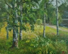 700&euro; 2026, Hein&auml;kuinen koivikko, &Ouml;ljy kankaalle 40x49cm