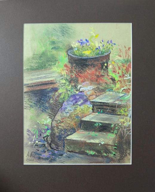 350&euro; 2021, Portaat, pastelli paperille 23x30cm