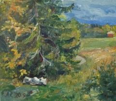 450&euro; 2019, Syysp&auml;iv&auml;, &Ouml;ljy kankaalle 35x40cm