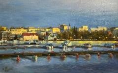 SOLD 2026, Ilta satamassa, &ouml;ljy kankaalle 50x79cm