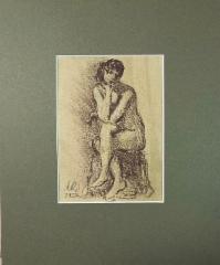 350&euro; 2023, Istuva alaston, seepia paperille 12,5x9cm