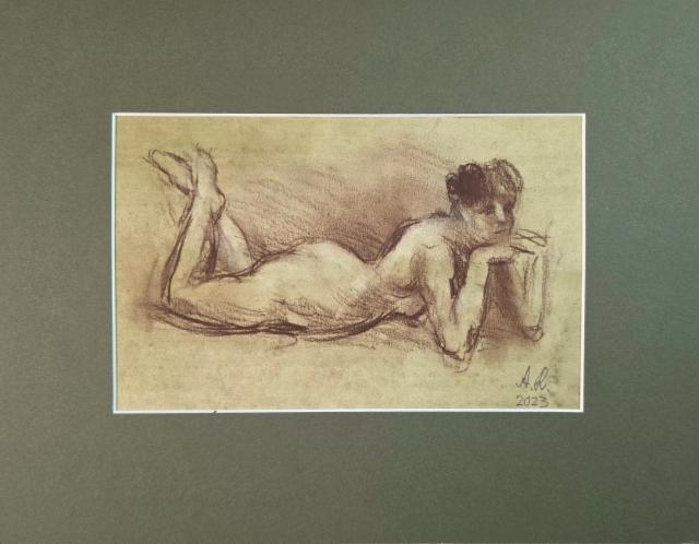 300&euro; 2023, Lep&auml;&auml;v&auml; alaston, seepia paperille 12x19cm
