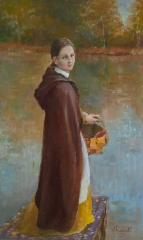 2200&euro; 2023, Tytt&ouml; laiturilla, &ouml;ljy kankaalle 60x100cm