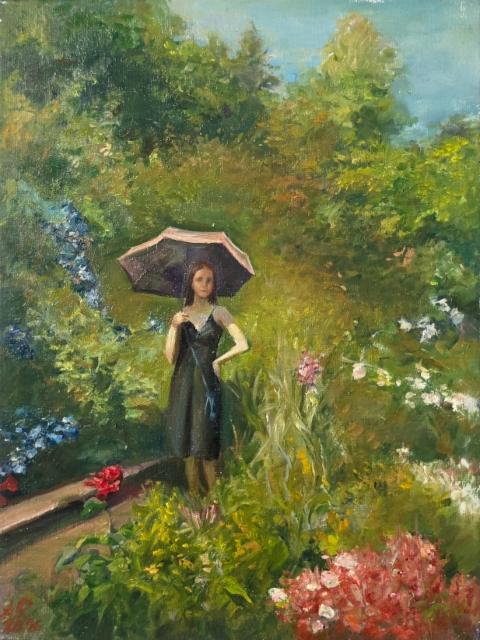 850&euro; 2026, Villi puutarha, &Ouml;ljy kankaalle 30x40cm