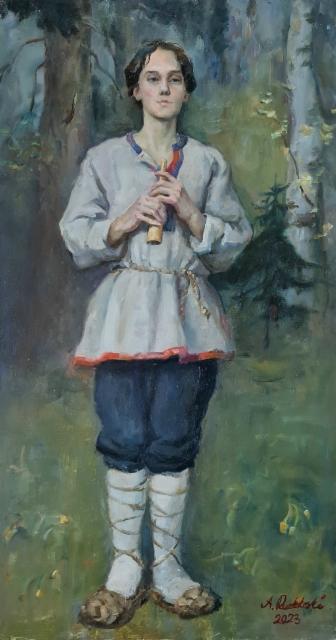 2000&euro; 2023, Paimenpoika, &Ouml;ljy kankaalle 65x120cm