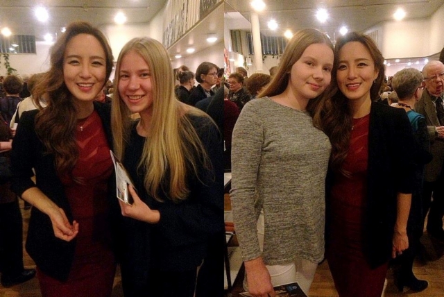 Huilistit vierailivat  Jyväskylä Sinfonian konsertissa 26.10.2016. Liljan (oik.) ja Linnean kanssa poseeraa illan huiluvirtuoosi Jasmine Choi!