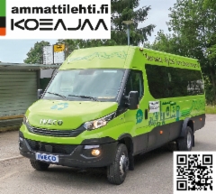 AMMATTILEHTI KOEAJAA: Iveco Daily 65C14 CNG seutu-/koulubussi - Menn&auml;&auml;n biokaasubussilla