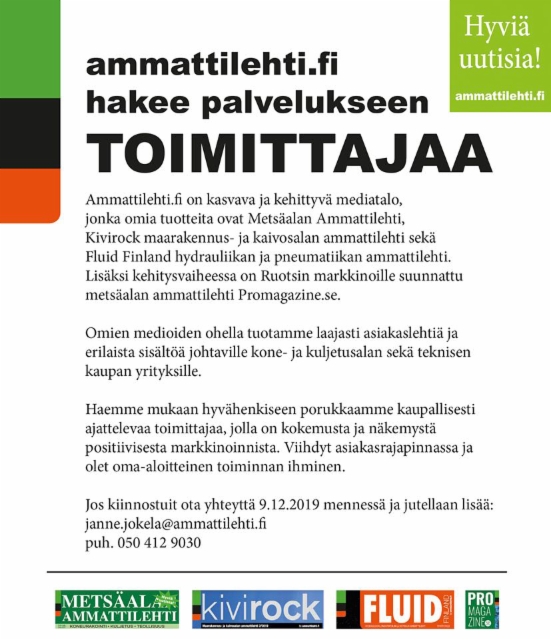  Ammattilehti.fi hakee palvelukseen toimittajaa - jos kiinnostuit ota yhteyttä