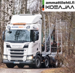 AMMATTILEHTI KOEAJAA: Scania R 650 8x4 SuperMax puutavara-auto - Ajoon valmis kokonaisuus