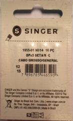 Ompelukoneen neula SINGER 10 kpl/paketti (1955-01 Size 90/14 / DBx5 / SETA/R C CABO GROSSO/GENERAL)) Made in Brazil (pyöreä kanta teollisuus koneisiin) hinta hinta 3,50 euroa paketti