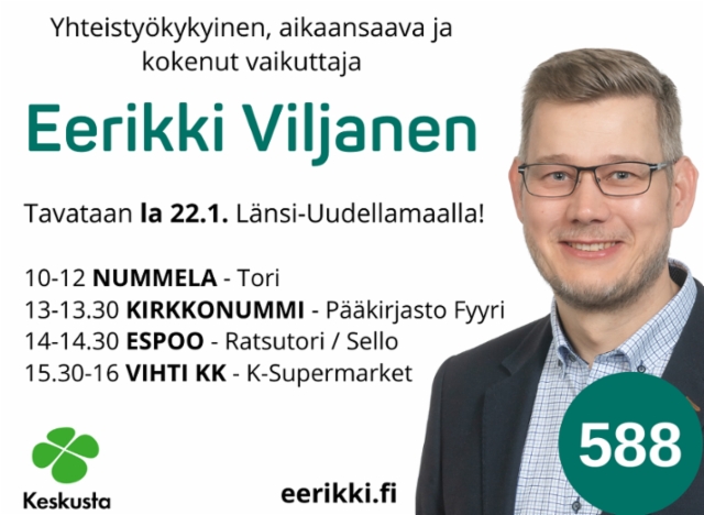 Vaalikierros Vihdissä, Kirkkonummella ja Espoossa