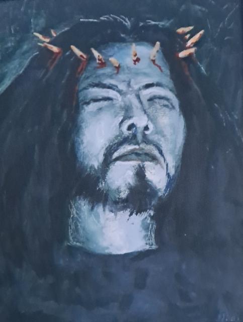 omakuva_angst_2002_akryyli_ja_puutikut_puulevylle_40x30