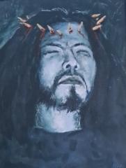 omakuva_angst_2002_akryyli_ja_puutikut_puulevylle_40x30