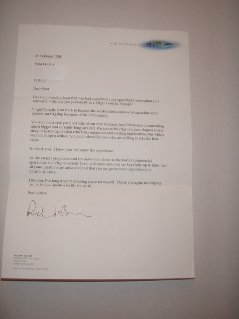 A letter from Sir RIchard Branson