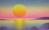 Auringonlasku merellä, linopiirros 42 x 26 cm, vedoksia 6 kpl. Hinta 180 €