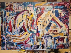 "City M&ouml;r&ouml;t" 140x200cm canvas, akryyli/&ouml;ljyv&auml;rit 2023