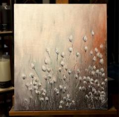 320,-  "pohjoisen_lumoissa" &ouml;ljyv&auml;rimaalaus tupasvilloista