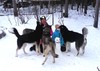 Koirat auttavat lumiukon teossa Iidaa ja Senniä
