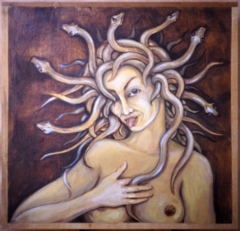 Mattotukka (worm head), 50x50 cm, oil on wood.