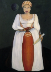 Nuolin sammakkoa, kohta saat puukosta (Licked the frog, soon you'll get knife), 80x100 cm, oil on canvas.