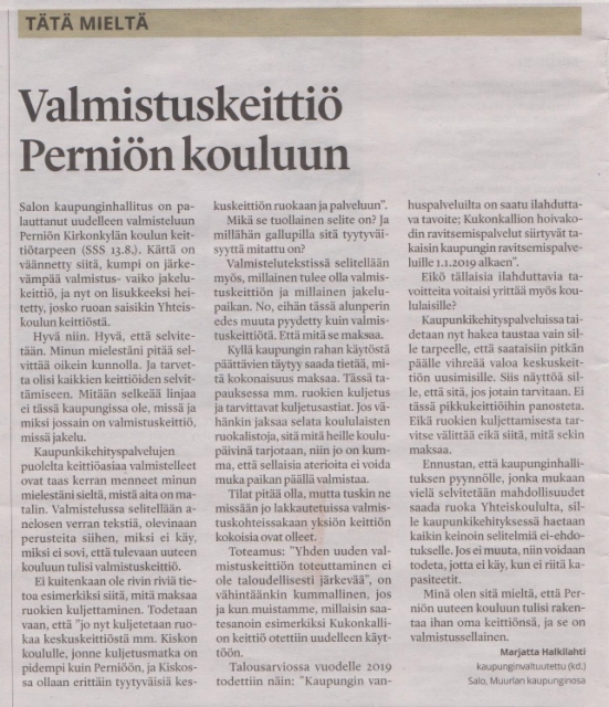 Valmistuskeittiö Perniön kouluun SSS 16.8.2019