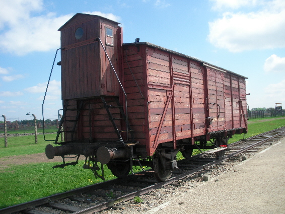 Alkuperäinen junanvaunu, jolla kuljetettiin vankeja keskitysleirille eri puolelta Eurooppaa.