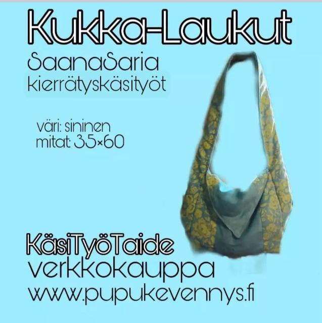SaanaSarja sininen kukka-laukku