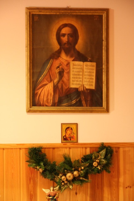 Evakko Kristus ikoni joulukoristeineen.