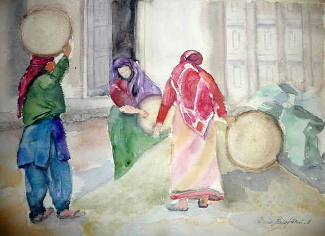Nepalilaisia naisia riisin puhdistuksessa