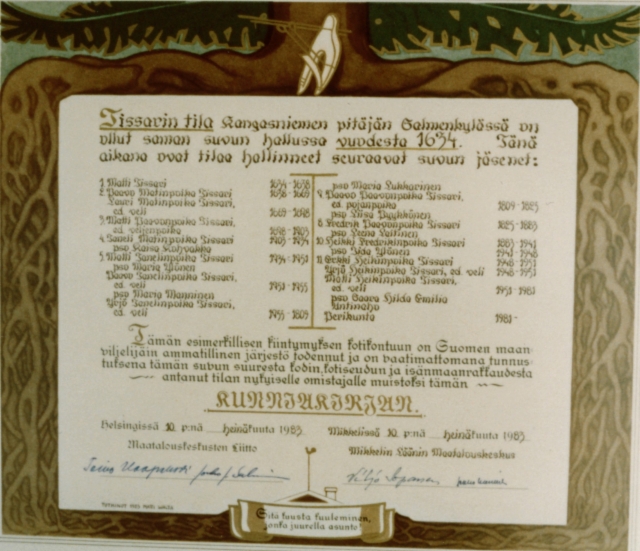 Tissarin sukutilan kunniakirja vuosilta 1634-1981-b
